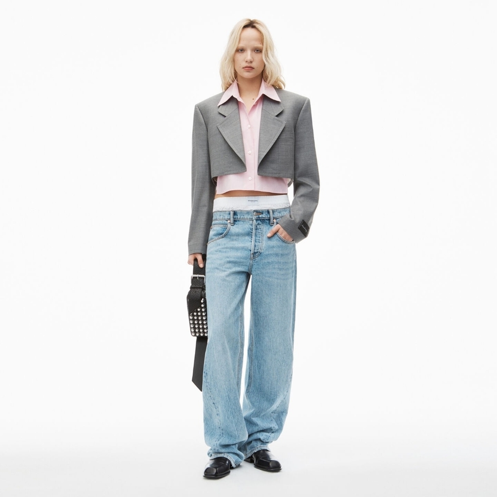 Alexander Wang Pre-Styled Cropped Blazer with Dickie Light Heather Grey Women’s - Picture 6 of 7